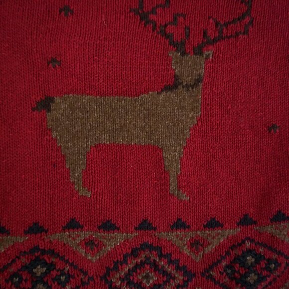 Vintage Eddie Bauer Hand Knit Red Wool Deer Sweater Fair Isle Alpinecore SP - Picture 9 of 10